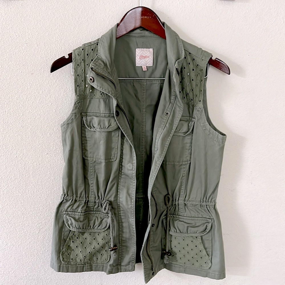 Candie's Vest Sleeveless Utility Casual SZ Medium Green Fall